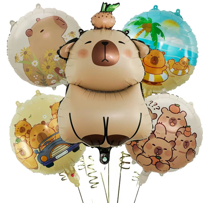 5Pcs Cartoon Capybara Aluminium Film Balloon Set