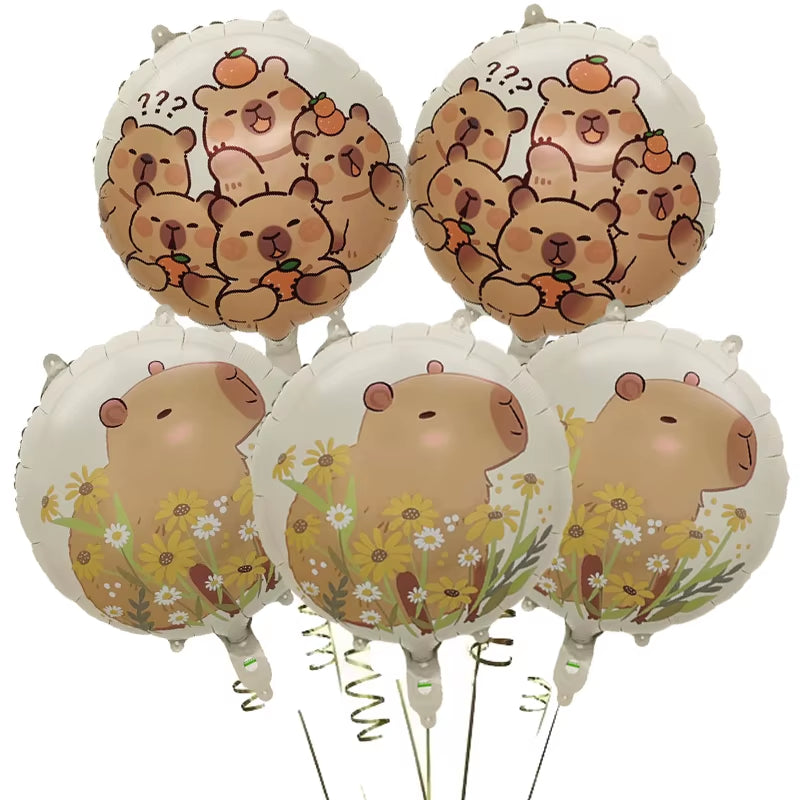 5Pcs Cartoon Capybara Aluminium Film Balloon Set