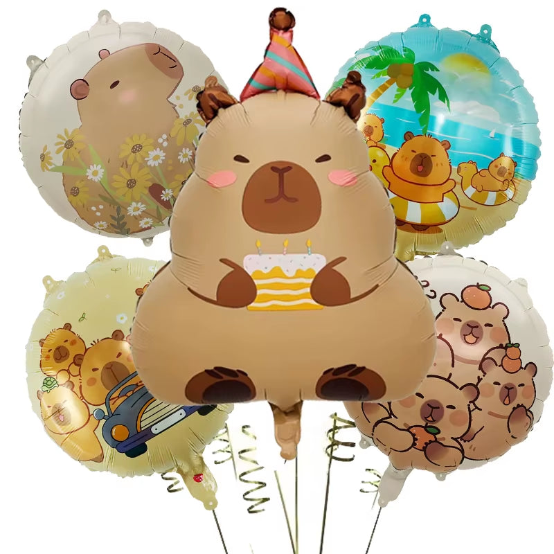 5Pcs Cartoon Capybara Aluminium Film Balloon Set