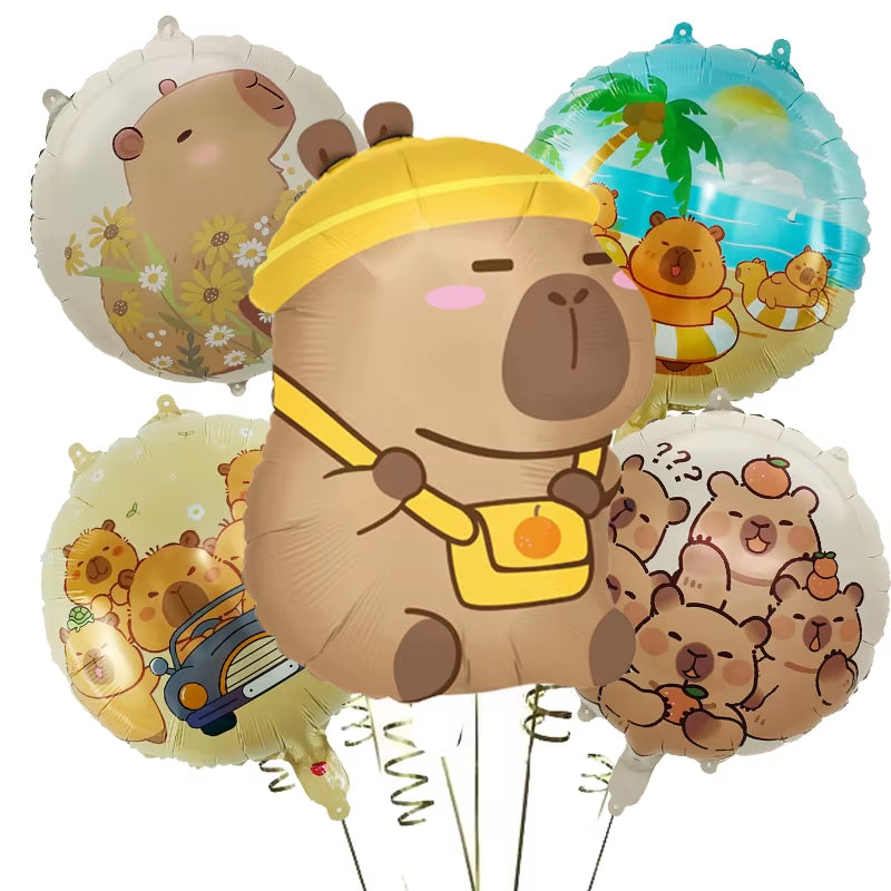 5Pcs Cartoon Capybara Aluminium Film Balloon Set