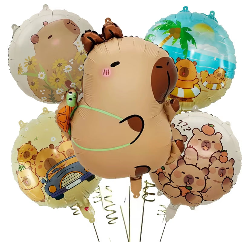 5Pcs Cartoon Capybara Aluminium Film Balloon Set