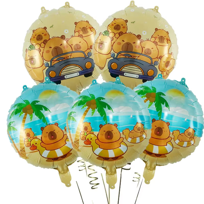 5Pcs Cartoon Capybara Aluminium Film Balloon Set