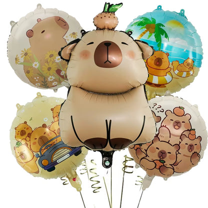 5Pcs Cartoon Capybara Aluminium Film Balloon Set 