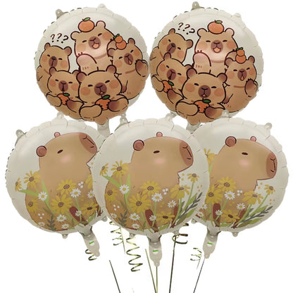 5Pcs Cartoon Capybara Aluminium Film Balloon Set 