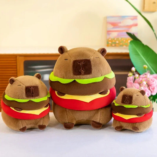 New Cute Hamburger Capybara Plush Stuffed Toy Simulation Animal Doll Soft Children'S Toy Birthday Gift Kawaii Room Decoration