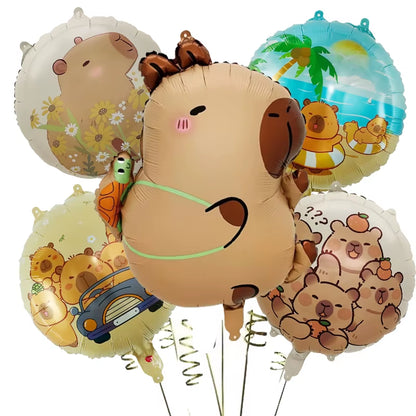 5Pcs Cartoon Capybara Aluminium Film Balloon Set 
